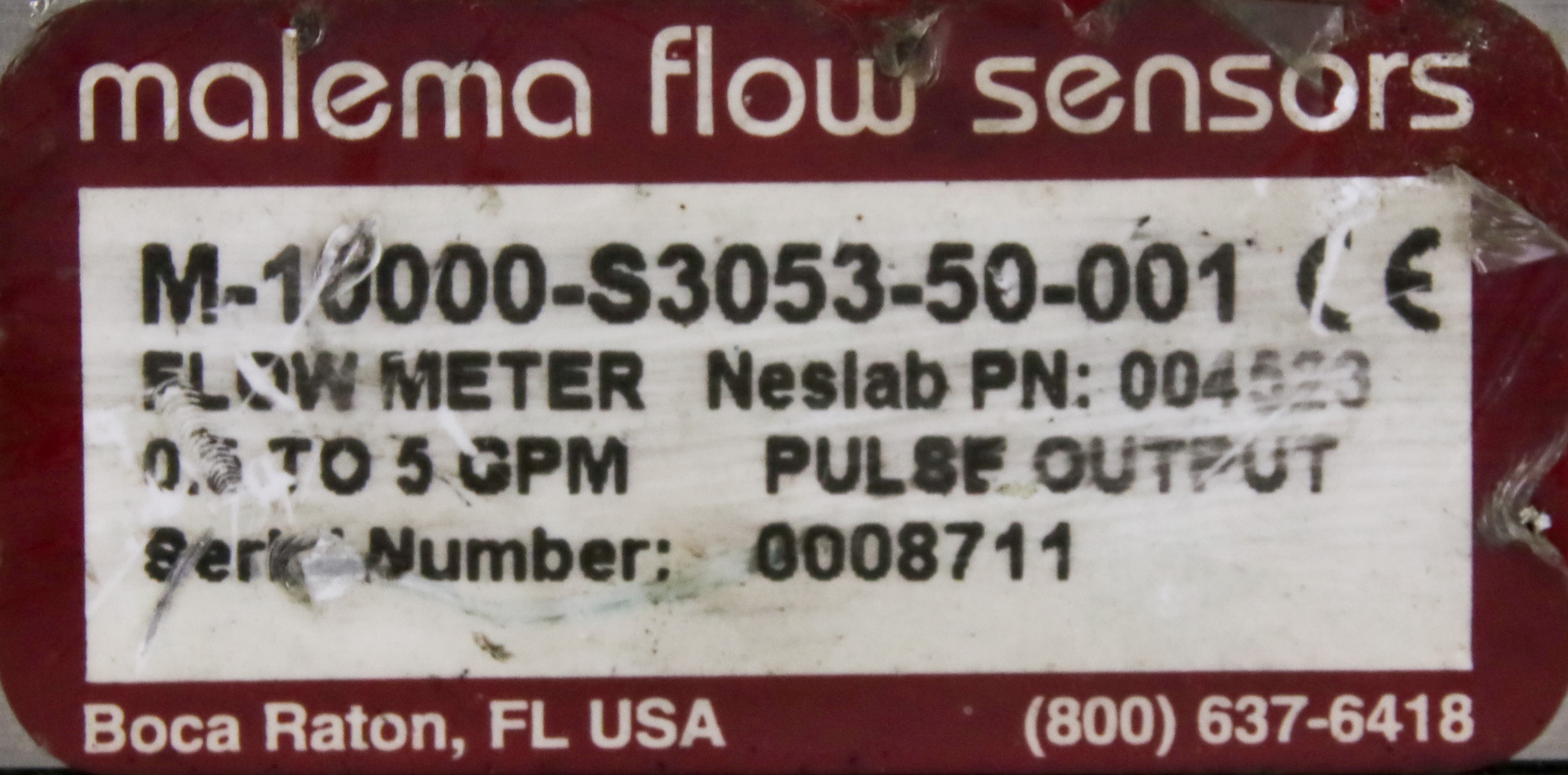 メル 11800 MALEMA FLOW METER, 0.3 - 5 GPM, NESLAB PN: 004523 M-10000